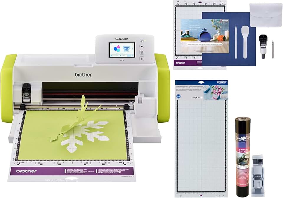 ScanNCut DX SDX85 Electronic DIY Cutting Machine with Scanner (Lime Green), Make Vinyl Wall Art, Appliques, Homemade Cards and More with 251 Included Patterns with Bonus Accessories