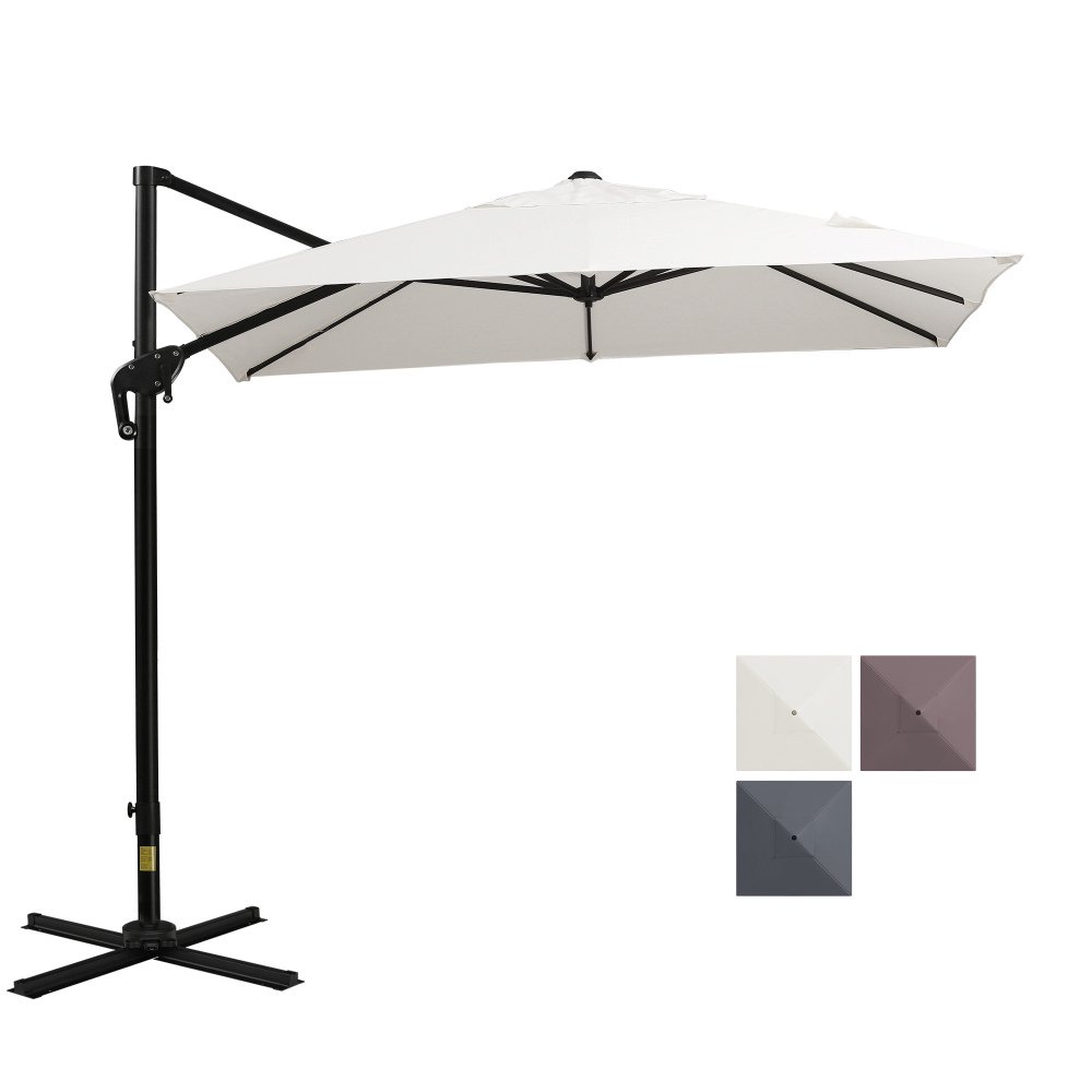Outsunny 8FT Cantilever Patio Umbrella, Square Outdoor Offset Umbrella with 360 Rotation, Aluminum Hanging Umbrella with 3-Position Tilt, Crank & Cross Base for Garden, Cream White