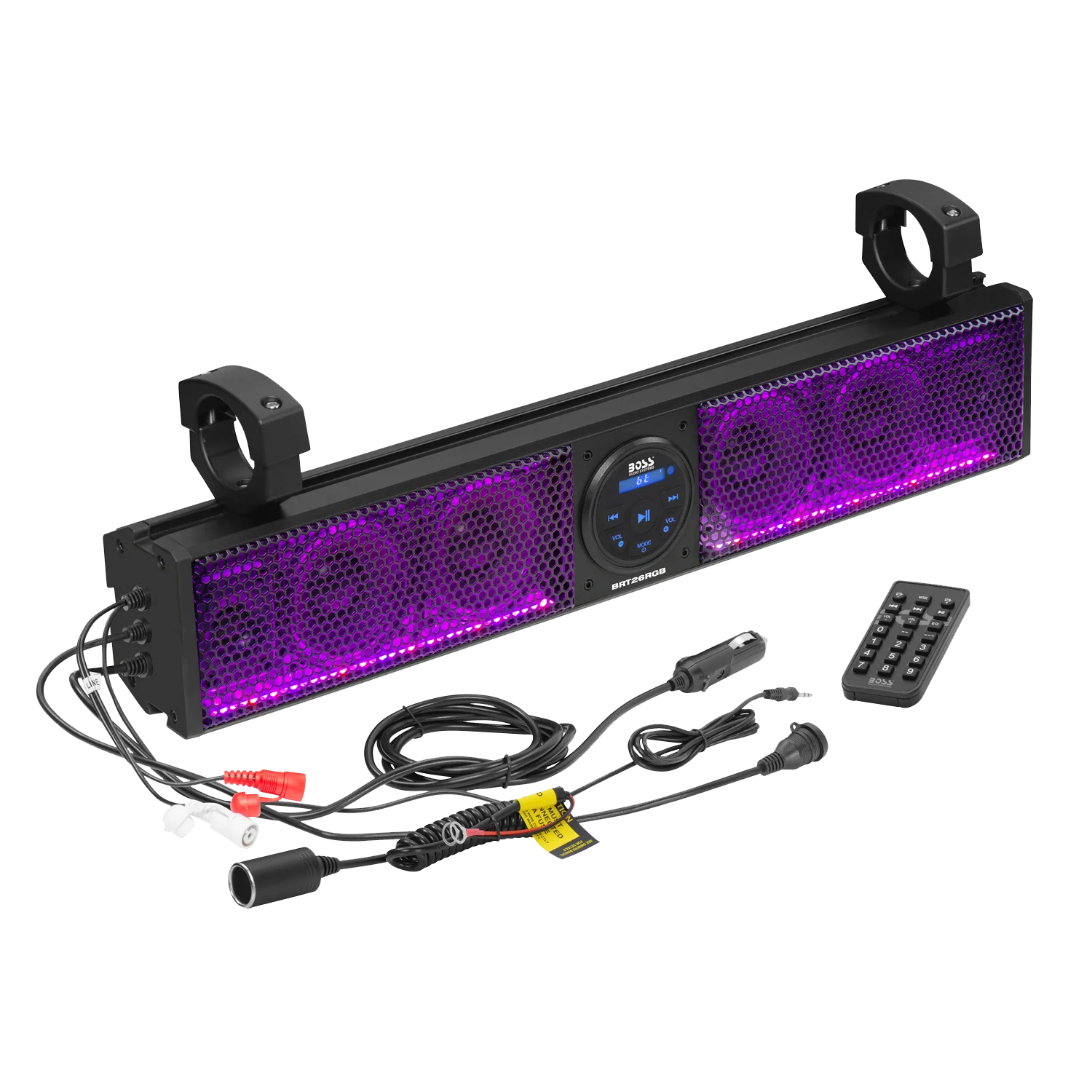 BOSS Audio Systems BRT26RGB ATV UTV Sound Bar System - 26 Inches Wide, IPX5 Rated Weatherproof, Bluetooth Audio, Amplified, 4 inch Speakers, 1 Inch Tweeters, USB Port, RGB Multicolor Illumination