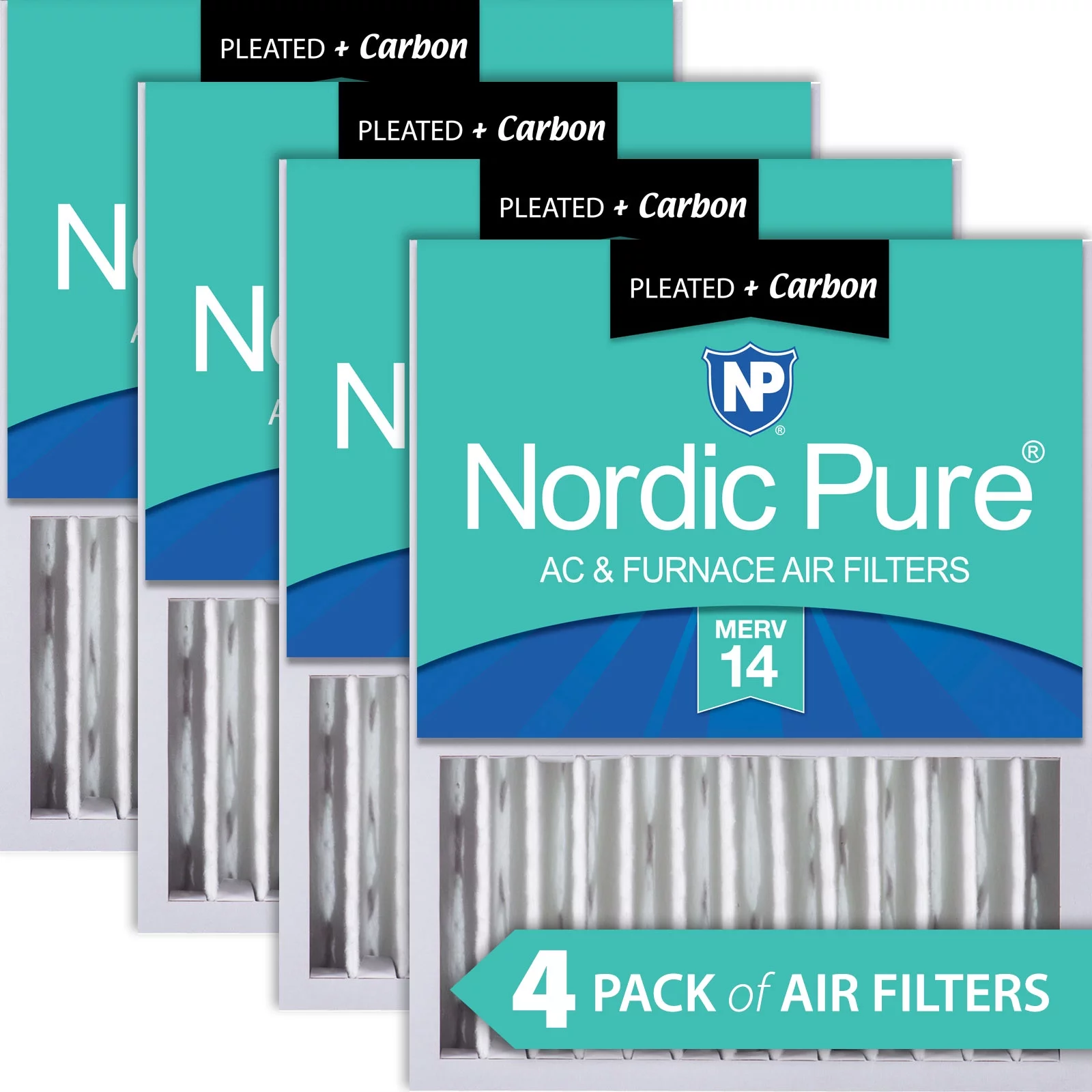 16x20x5 (4 3/8) Honeywell Replacement Air Filters Merv 14 Plus Carbon 4 Pack