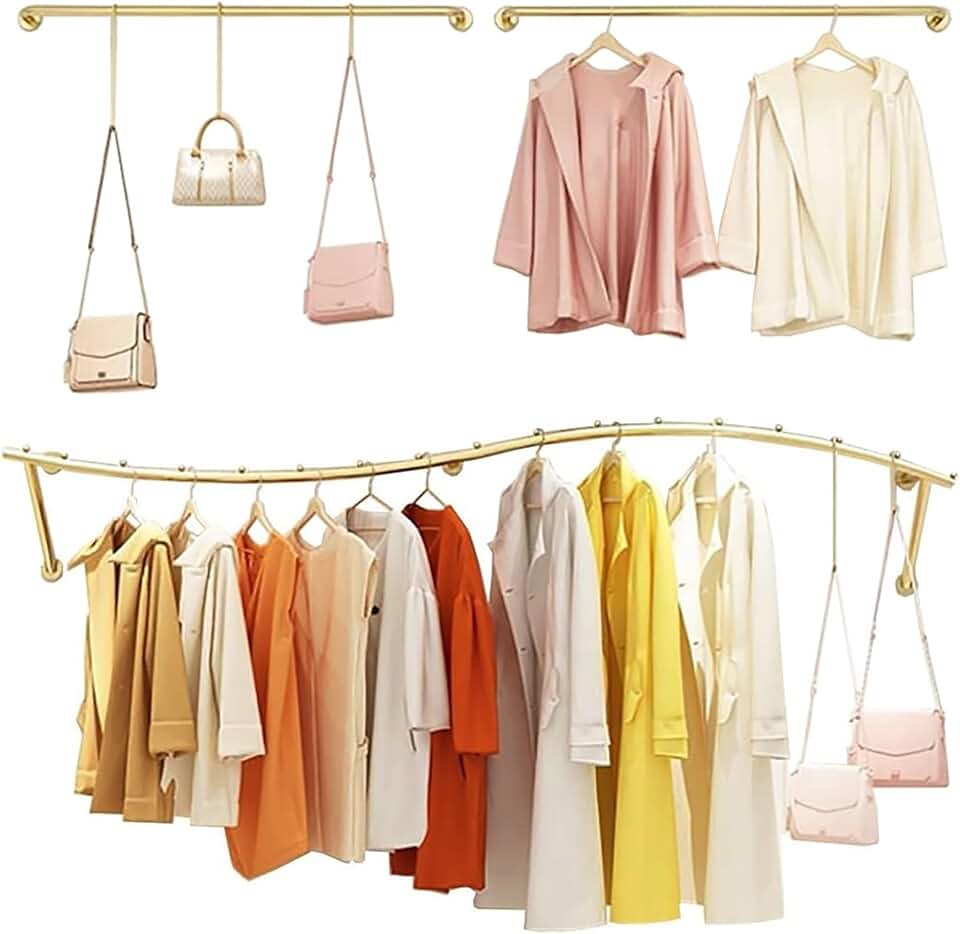 Golden 3-piece set Wall-mounted creative S-shaped Clothing Rack, Creative Display Garment Rack in Boutique Clothing Stores, Industrial Pipe Retail Hanger Cloakroom Clothes Rod Bathroom Towel Racks ( C