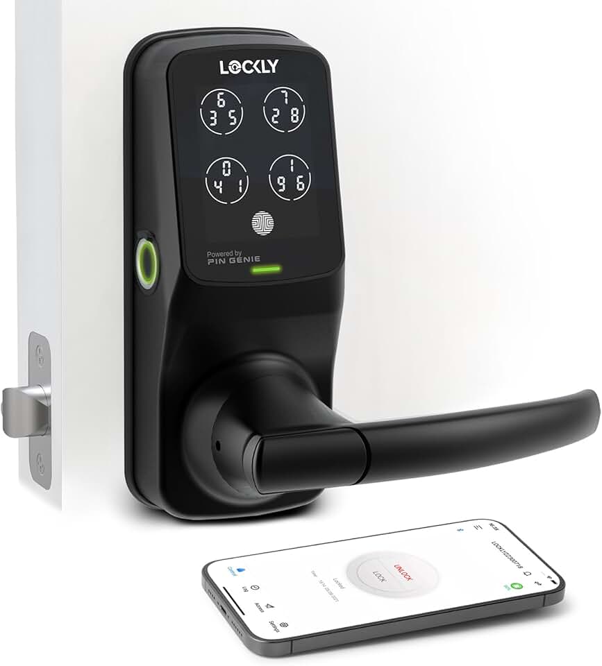 Lockly Secure Plus, Bluetooth Smart Door Lock, Keyless Entry Door Lock, PIN Genie® Keypad, 3D Biometric Fingerprint Sensor, Auto Lock - Matte Black (PGD628FYMB)