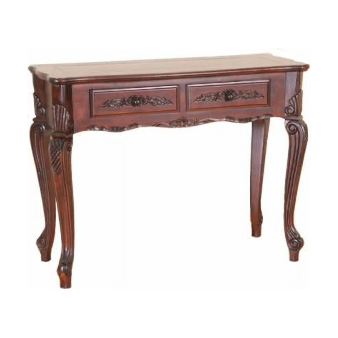 International Caravan Inc 3808 Carved Wood 2 Drawer Queen Anne Hall Table - Brown
