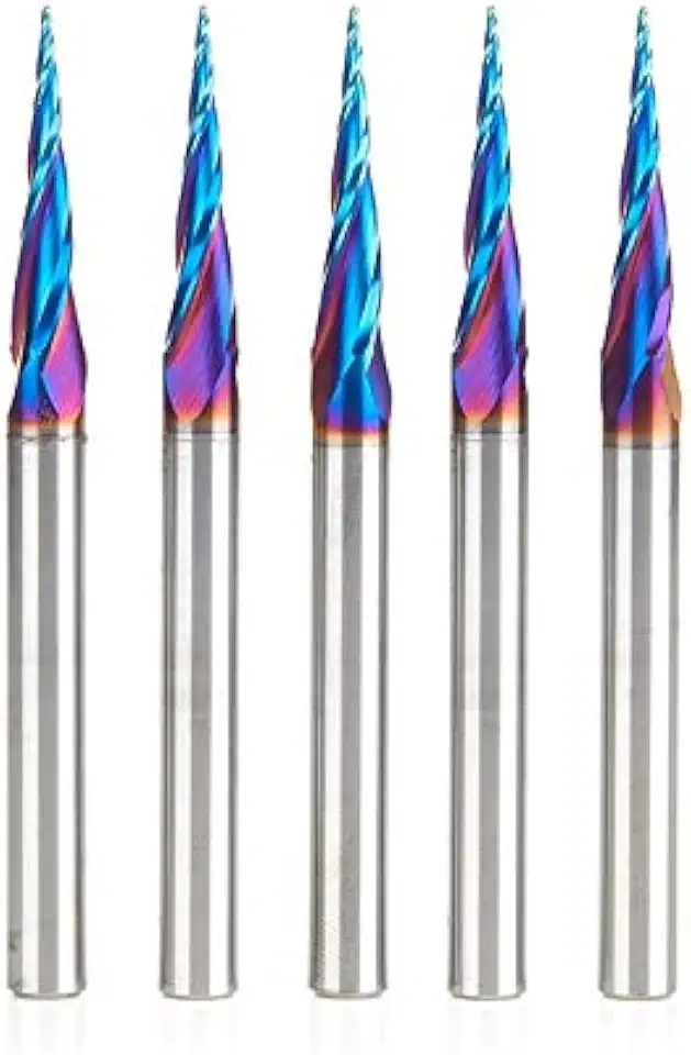 Amana Tool 46280-K-5 5-Pc CNC Solid Carbide Spektra Extreme Tool Life Coated Tapered Spiral 2D/3D Carving 1/32 Dia x 1/4 Inch SHK Router Bit Pack