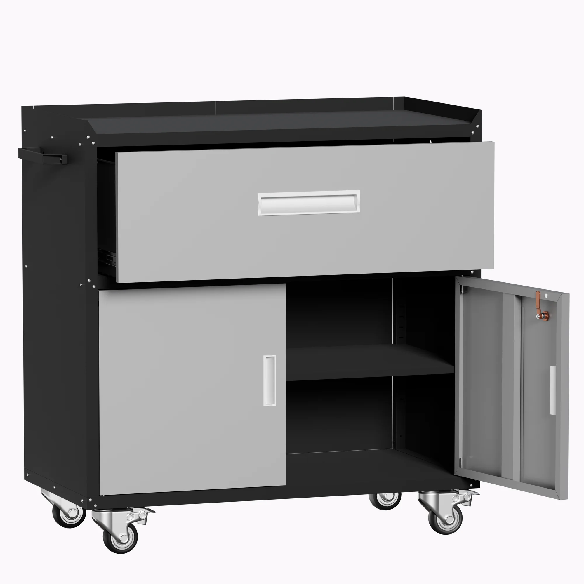 IVV Metal Storage Cabinet with Wheels, Mobile Metal Garage Cabinet with 1 Drawer and Lockable Doors, Small Rolling Tool Storage Cabinet, Assembly Required, Black/Gray