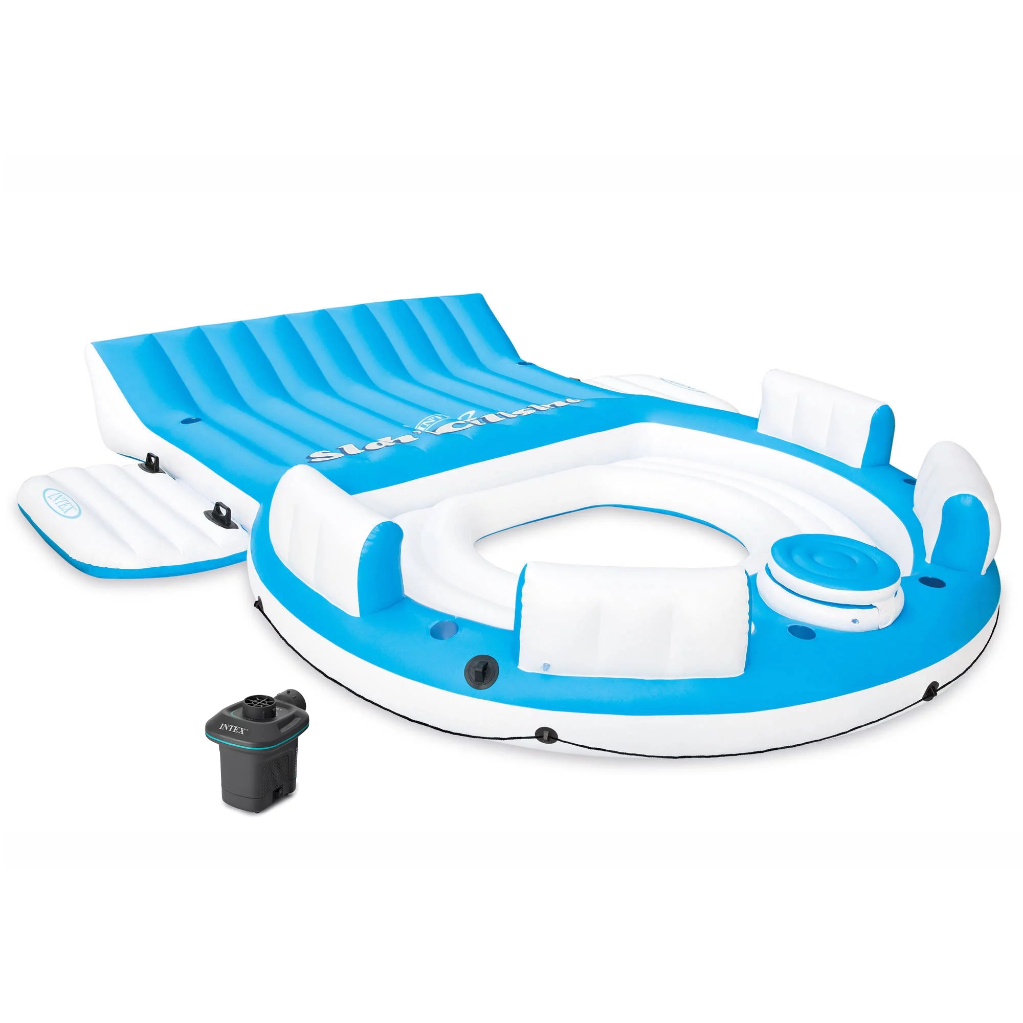 Intex Splash N Chill Island Inflatable Water Float with Quick Fill Air Pump