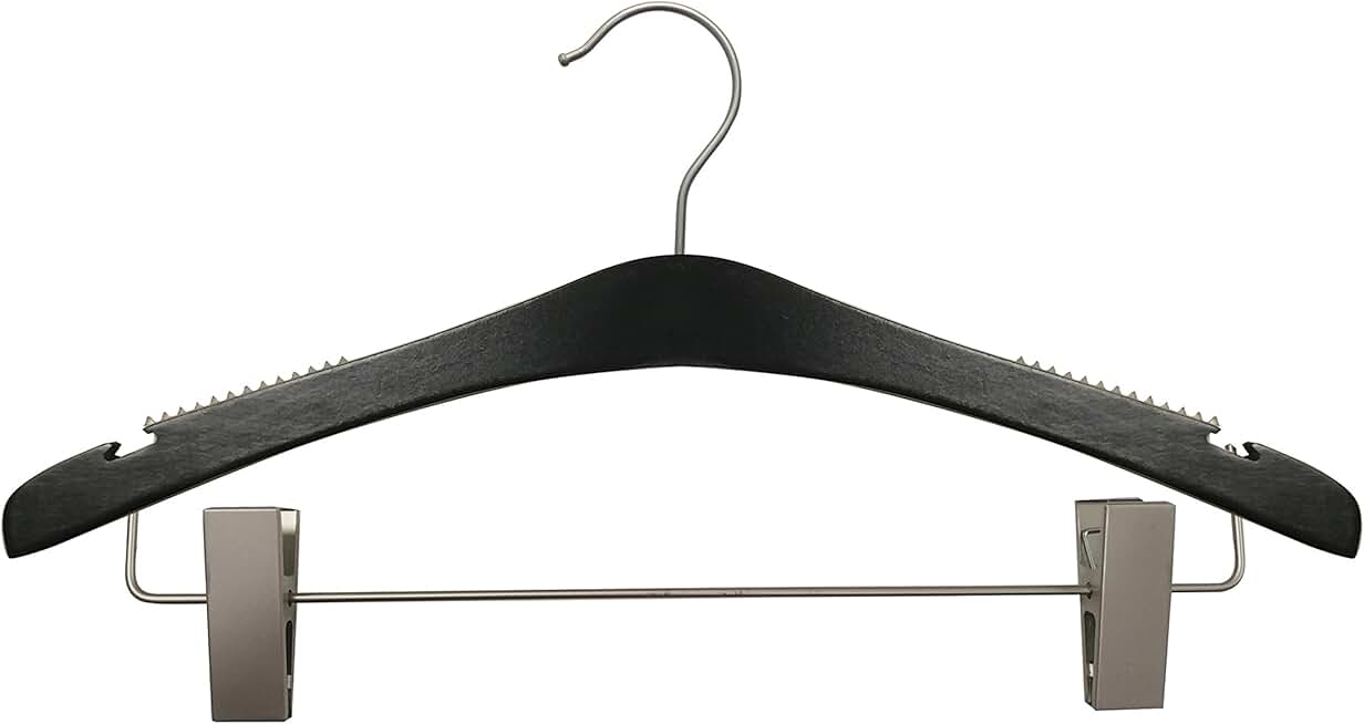NAHANCO 30217RC Signature Wood Hangers, Low Gloss Black with Inset Grippers, 16 3/4
