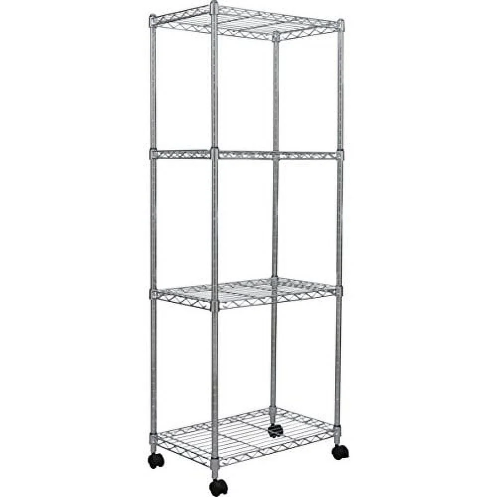 Iris Ohyama Rack Metal Rack with 4-stage casters Rust-proof processing Pole diameter 19 mm Width 55 x Depth 35 x Height 149 cm Metal shelf Steel rack Rust-resistant silver SEM-5515