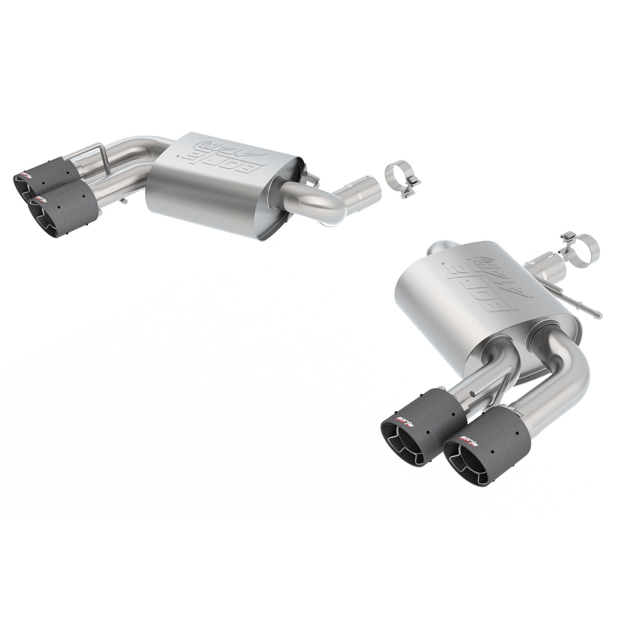 Borla 11921CF ATAK Axle-Back Exhaust System; 2.75in. Into Muffler Dual 2.5in. Out; Incl. Mufflers/Tailpipes/Clamps/4x6.25 in. Carbon Fiber Round Tips; Dual Split Rear Exit;