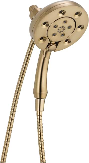 Delta Faucet 4-Spray In2ition 2-in-1 Dual Shower Head with HandHeld Spray, H2Okinetic Gold Shower Head with Hose, Showerheads, Hand Shower, Magnetic Docking, Lumicoat Champagne Bronze 58472-CZ-PR