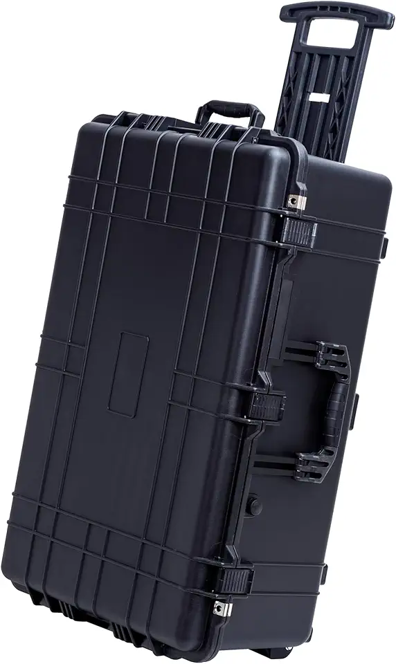 MEIJIA Portable Waterproof Protective Case,Hard Camera Case With Retractable Pull Handle And Rolling Wheels,Customizable Fit Foam Inserted,Elegant Black, 31.57