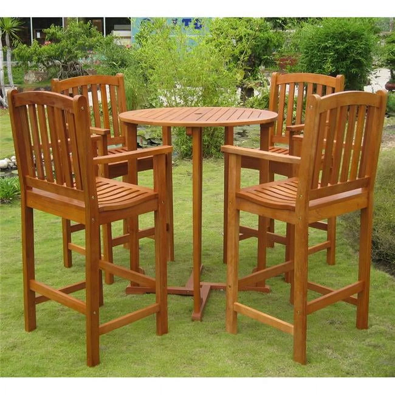 International Caravan Royal Tahiti 5-Piece Balau Hardwood Patio Bar-Height Dining Set