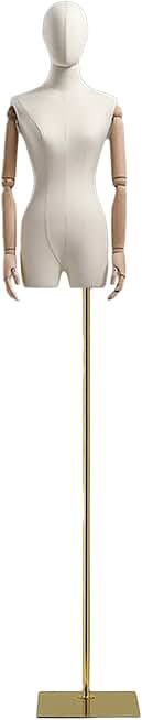 Female Mannequin Torso Body, Fashion Manikin Dummy Model with Detachable Arms Turn Head, Dress Form for Window Display Clothes Design, 2 Colors, Gold