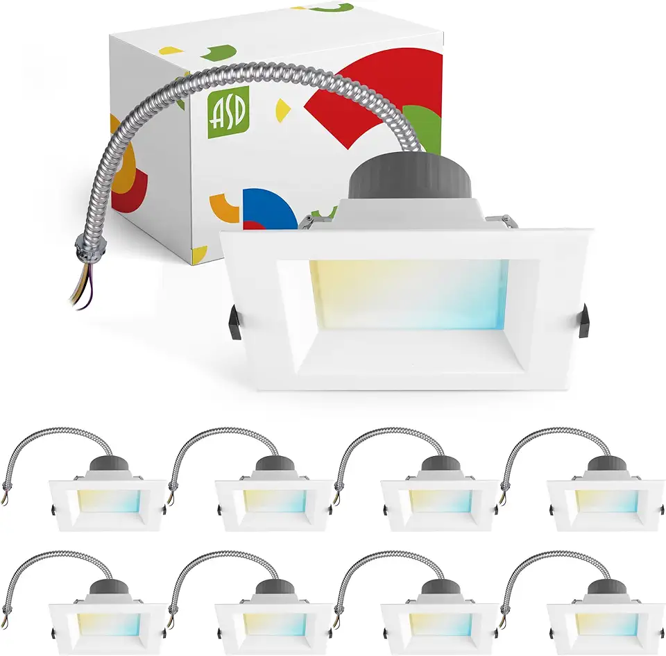 Commercial LED Downlight 6 Inch, Square Power Adjustable Downlights 12/16/22/26/30W, LED Recessed Lighting 120-277V, 5 CCT 2700K-5000K, Dimmable Ceiling Light Fixture, IC Rated, White, ETL, 8 Pack