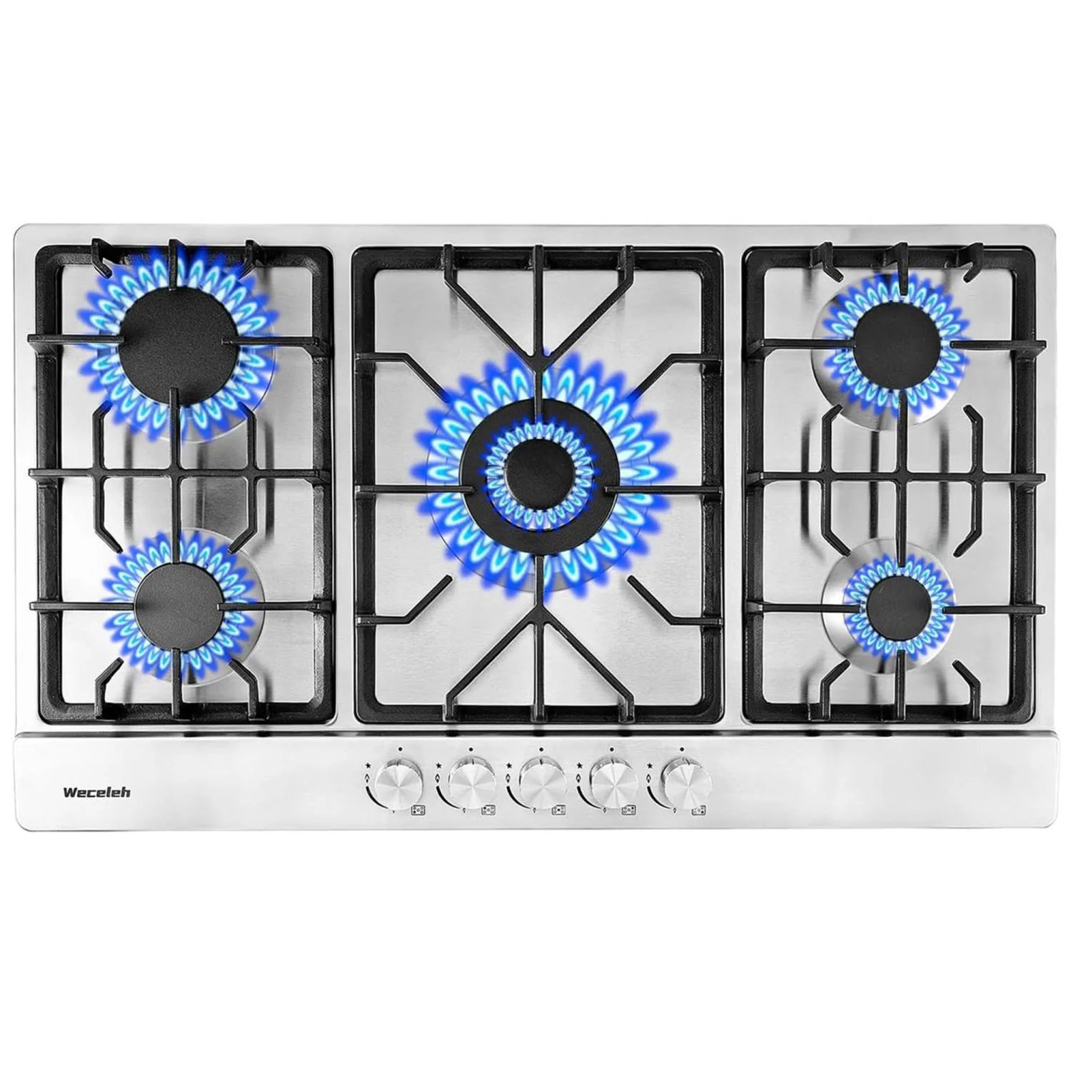 JDZDESIGN 34” Built-in Gas Cooktop Stove Top 5 Burners LPG / NG Dual Fuel Stainless Steel
