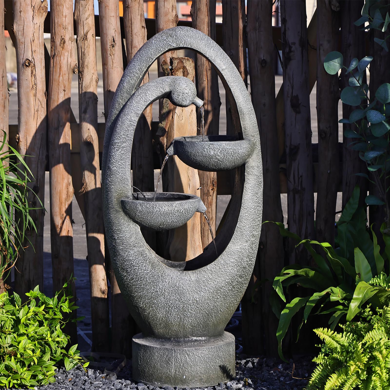 Outdoor Water Fountain Garden - Fountains Indoor with LED Lights & Pump, Swan-like Neck Design with LED Lights for Patio Yard Pool Pood Home Decor, 36 inches Tall, Gray