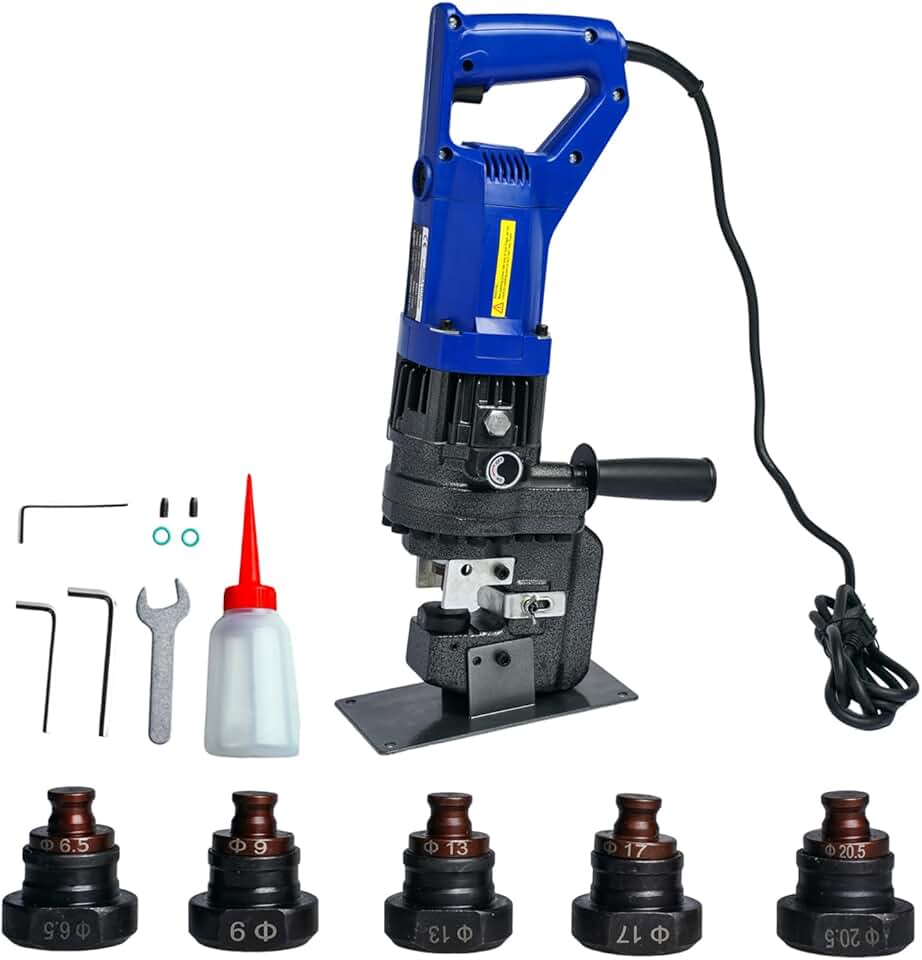 Legines 1300W 110V Electric Hydraulic Hole Puncher,Hydraulic Hole Punch Tool with Φ6.5/Φ9/Φ13/Φ17/Φ20.5mm Punching Dies for Steel,Iron,Aluminum Plate.