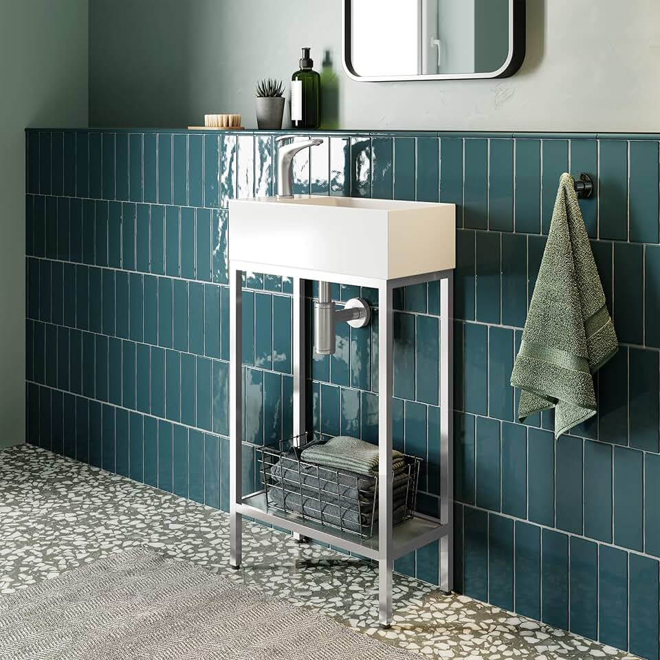 Pierre 19.5 Single, Freestanding, Open Shelf, Chrome Metal Frame Bathroom Vanity