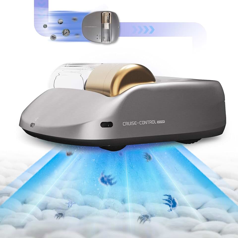 Mattress Vacuum Bed Vacuum Cleaner with UV-C Light , AI Robot Hands-Free Mattress Vacuum Cleaner Vibrates at 15000/Min & HEPA Filter, 14AW Suction Powerful Vacuum Auto Deep Cleaning Pet Hair Remover
