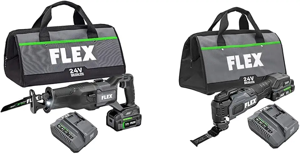FLEX 24V Brushless Cordless 5.0Ah Reciprocating Saw & 2.5Ah Oscillating Multi-Tool Kits with 160W Fast Chargers