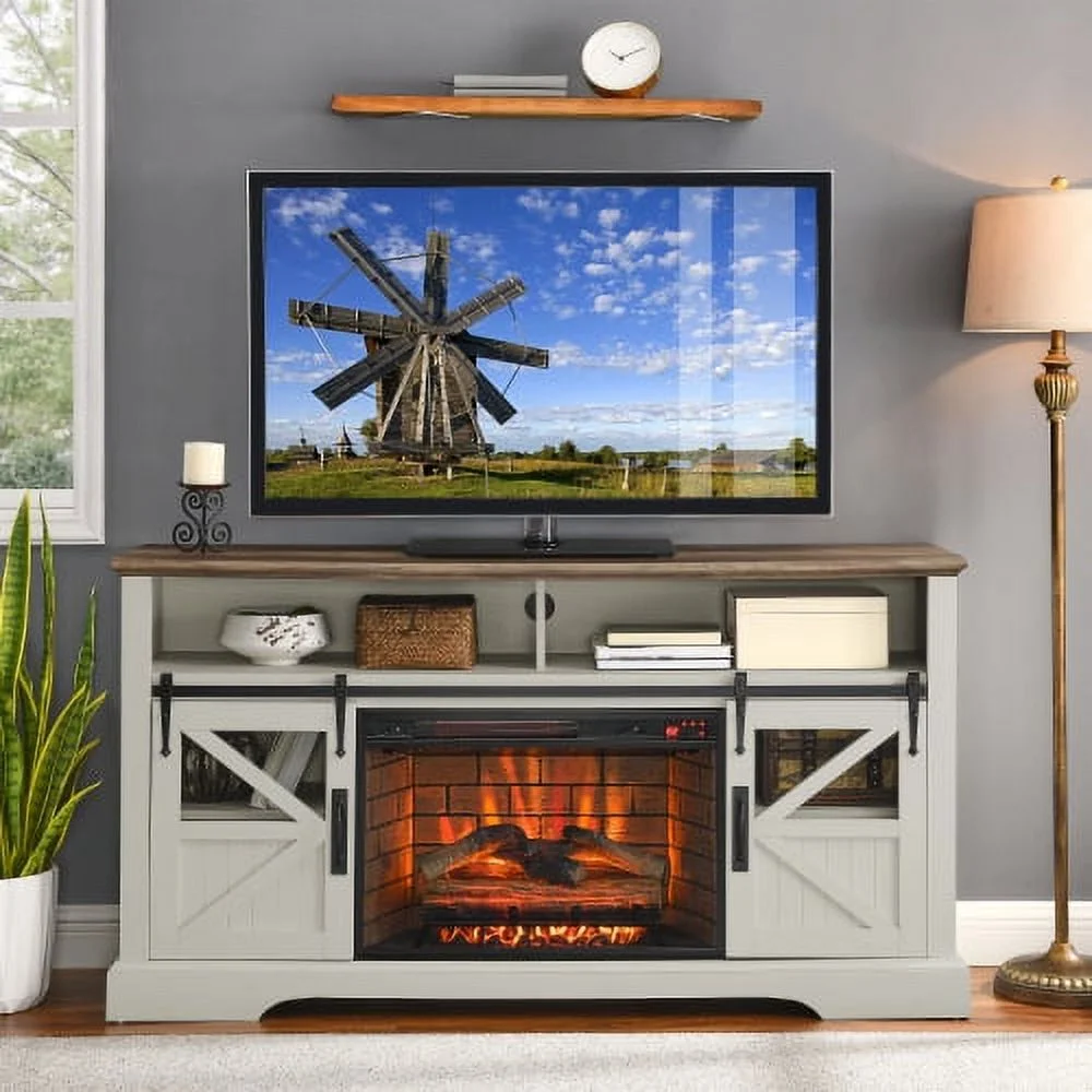Jasmine White Electric Fireplace TV Stand Entertainment Center for TVs up to 70