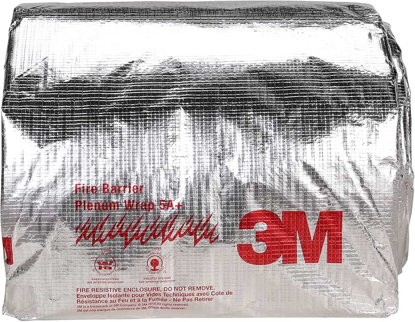 3M Fire Barrier Plenum Wrap 5A+, Inorganic Fiber Blanket With Encapsulated Scrim-Reinforced Foil, 1/2 in x 24 in x 50 ft, 1 Roll