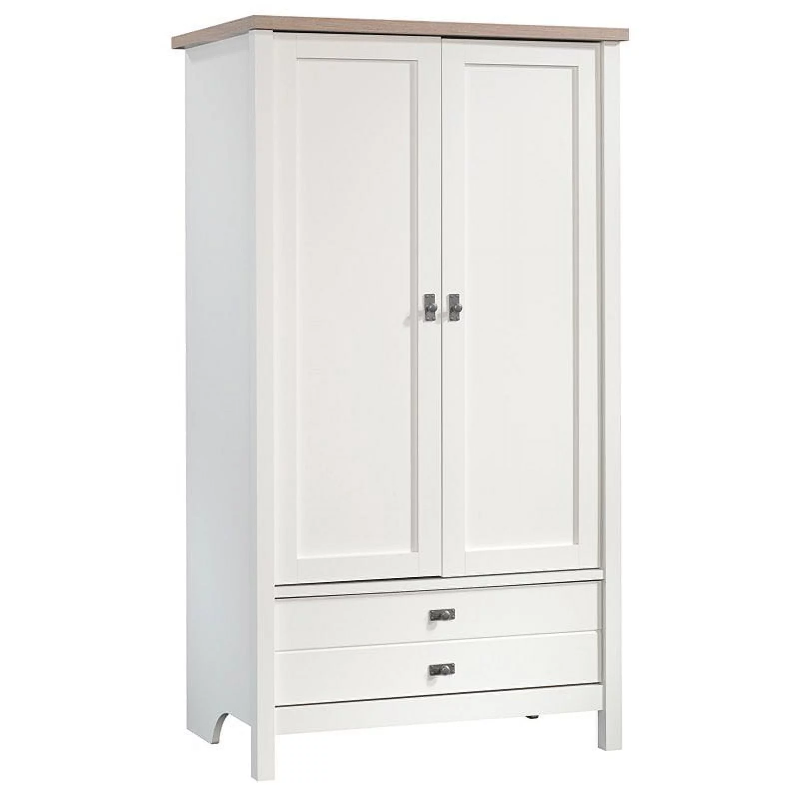 Pemberly Row Modern Engineered Wood Armoire in Soft White/Lintel Oak