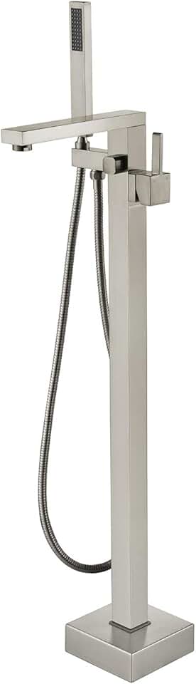 Freestanding Bathtub Faucet Tub Filler Brushed Nickel Floor Mount Bathroom Faucets Brass Single Handle with Hand Shower