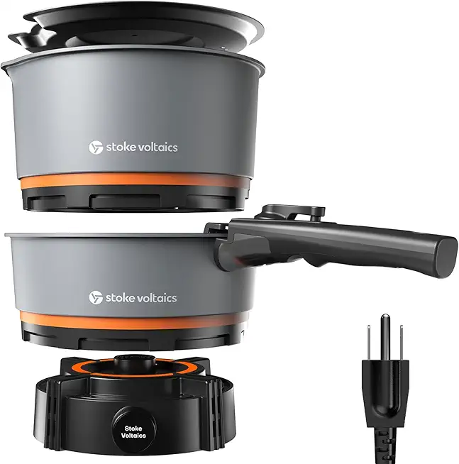 Electric Camping Cooking Pan and Pot with Detachable Handle,Pioneer Outdoor Cookware 200-1000W Designed for Electric Vehicles,Recreational Vehicles,Overlanding,Vanlife and Car Camping STOKE VOLTAICS