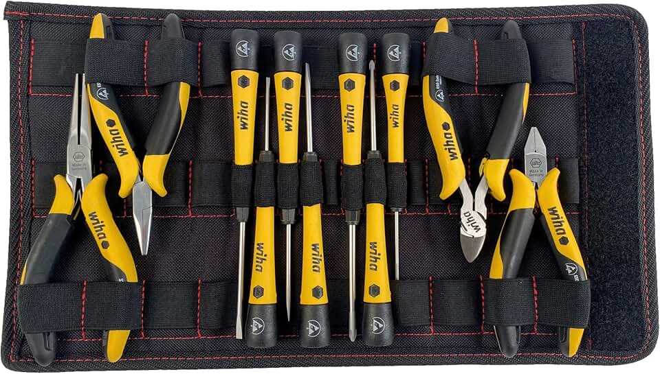 Wiha 32794 | 11 Piece ESD Safe Picofinish Precision Screwdrivers and Pliers Set in Pouch