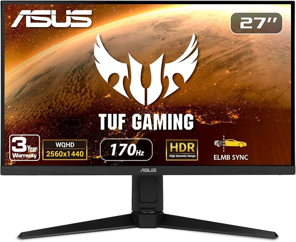 ASUS TUF Gaming VG27AQL1A 27” HDR Monitor, 1440P WQHD (2560 x 1440), 170Hz (Supports 144Hz), IPS, 1ms, G-SYNC Compatible, Extreme Low Motion Blur Sync, HDR400, 130% sRGB, Eye Care, HDMI DisplayPort