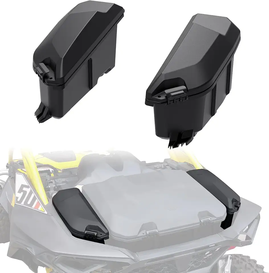 SAUTVS UTV Rear 13.5L Side Cargo Storage Boxes for Can-Am Maverick R, Poly Water Resistant Bed Tool Side Cargo Storage Boxes for Can Am Maverick R X RS 2024+ Accessories (2PCS, Replace #715007372)