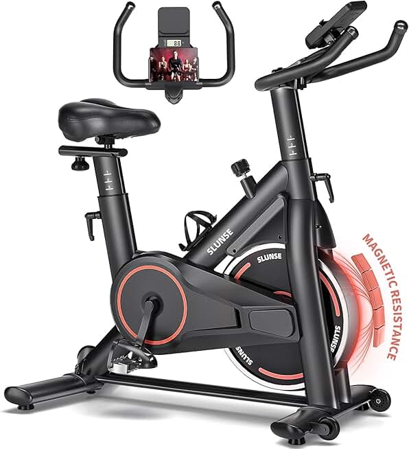 Exercise Bike, Adjustable Magnetic Resistance Brake Stationary Bikes for Home, Quiet Indoor Cycling Bike with Upgraded Seat Cushion, Digital Monitor & Phone Mount, 350lbs Weight Capacity