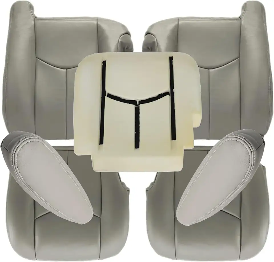 GXARTS Driver&Passenger Side Bottom Replacement Seat Cover and Foam Cushion&Top Lean Back &Armrest 922 or 92i Light Gray for Chevy Tahoe Suburban Avalanche Silverado Yukon Sierra 2003 2004 2005 2006