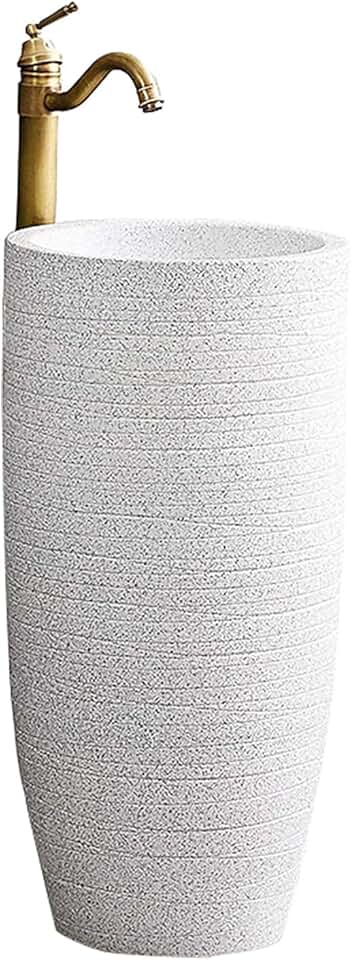 Vessel Sink Ceramics Pedestal Bathroom Sink, Siamese Pedestal Wash Basin with Faucet Holes Bathroom Fixtures for Bathroom, Balcony, Dining Room,C,42x42x83cm