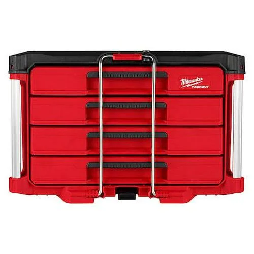 PACKOUT 4-Drawer Tool Box, Polymer, Black/Red, 22 in W x 16-1/2 in D x 14-1/2 in H