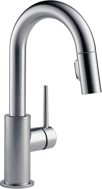 Delta Faucet Trinsic Bar Faucet Brushed Nickel, Bar Sink Faucet Single Hole, Wet Bar Faucets with Pull Down Sprayer, Prep Sink Faucet, Faucet for Bar Sink, Arctic Stainless 9959-ARLS-DST