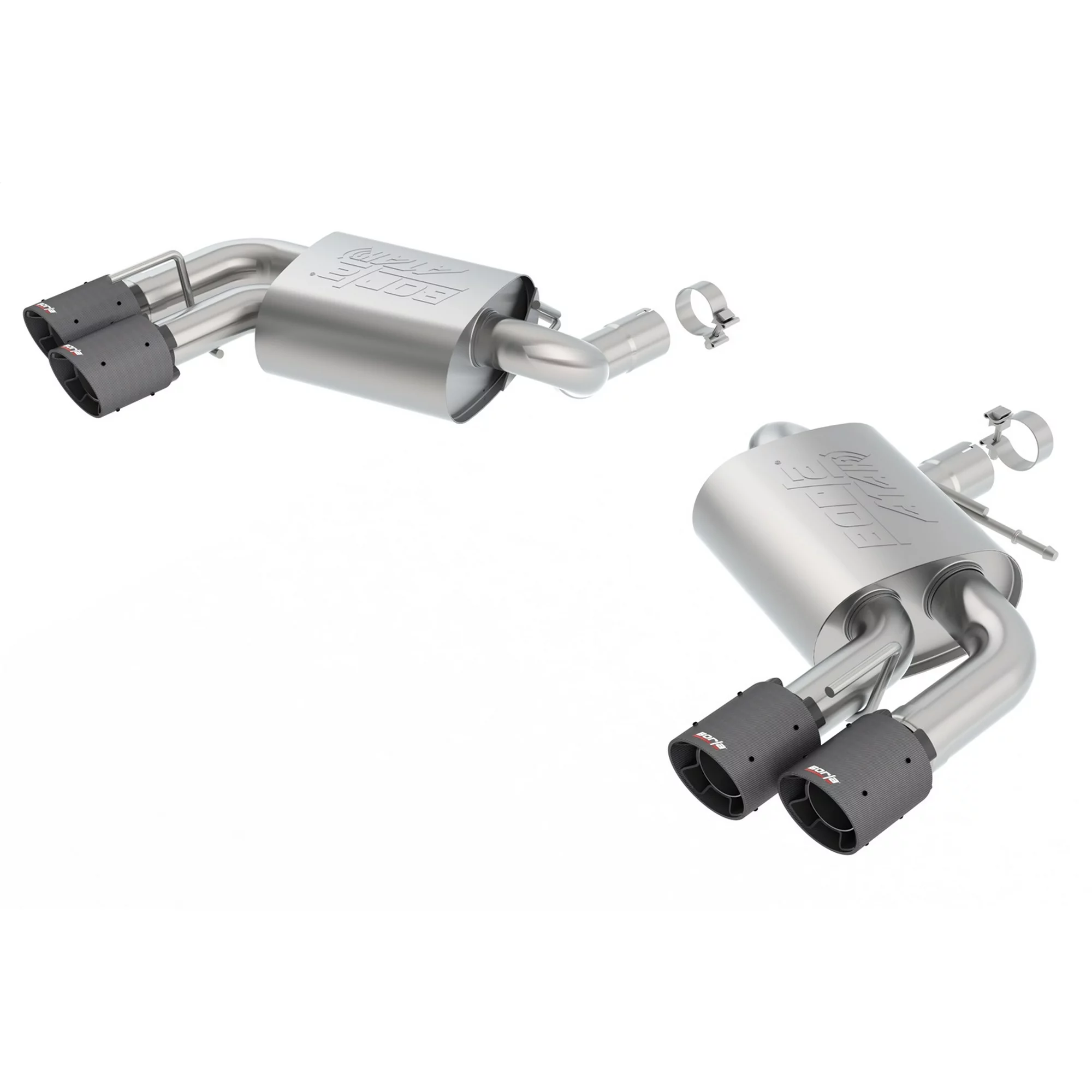 Borla 11921CFBA ATAK Axle-Back Exhaust System; 2.75in. Into Muffler Dual 2.5in. Out; Incl. Mufflers/Tailpipes/Clamps/4x6.25 in. Carbon Fiber Black Round Tips; Dual Split Rear Exit;