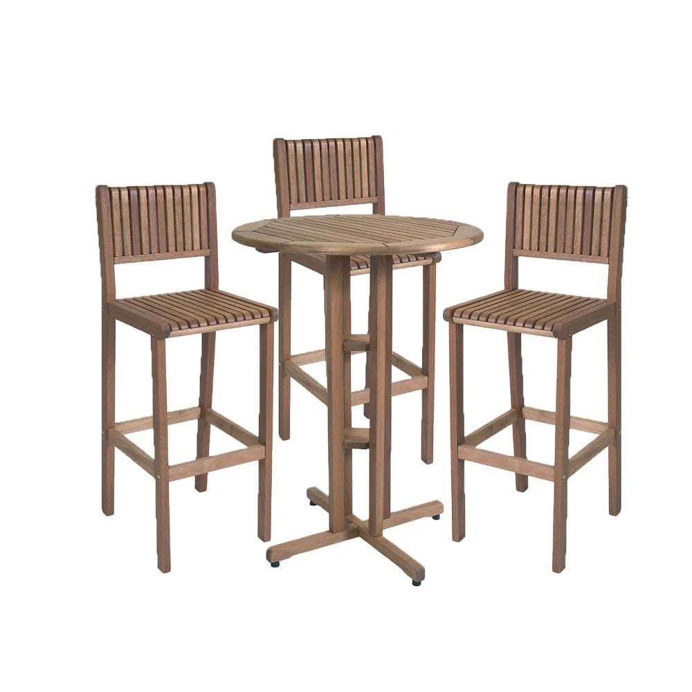 IHMC Ibiza 4-Piece Outdoor Bar Table Set Patio Dining Set Eucalyptus Wood Furniture