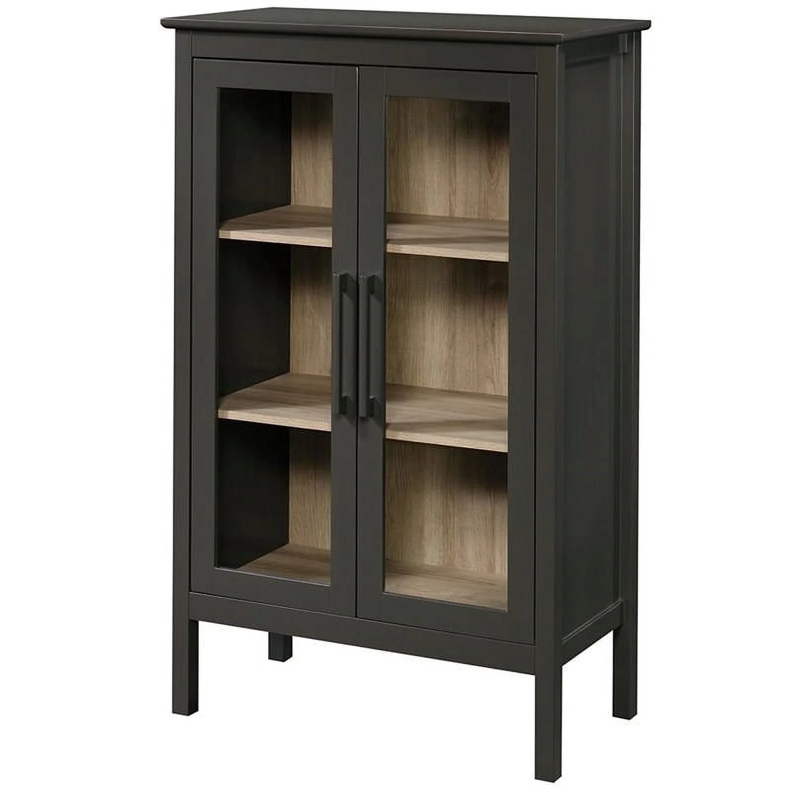 Pemberly Row Engineered Wood and Tempered Glass Curio Cabinet in Slate Gray