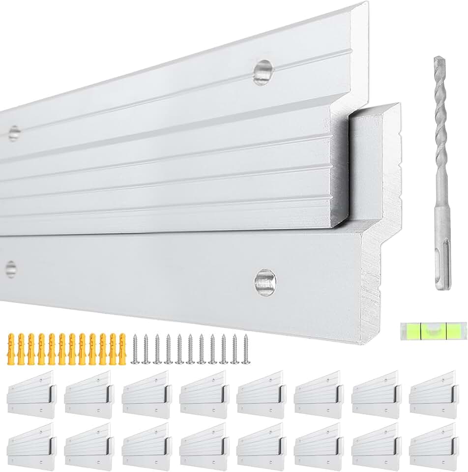 French Cleat Hanger 30 inch - 16 Pairs Heavy Duty Aluminum Alloy Picture Hanging Kit Z Bar Clips Wall Mounting 200 lbs Load Interlocking Brackets Mirror Hanging Hardware Frame Hanger