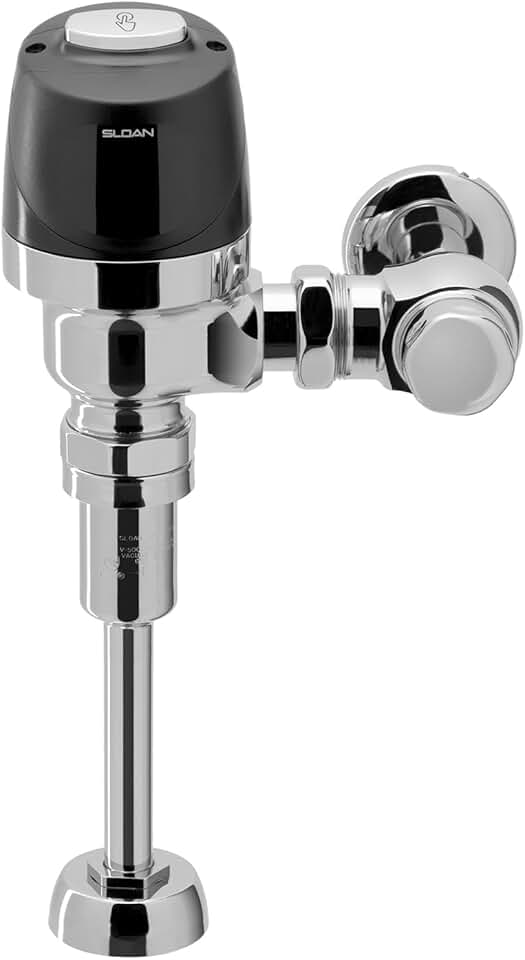 Sloan 8186 Exposed Sensor Urinal Flushometer, 0.125 GPF Flush Valve - Infrared Sensor w/Courtesy Flush Override Button, Single Flush, Fixture Connection Top Spud, Battery Powered, 3790073