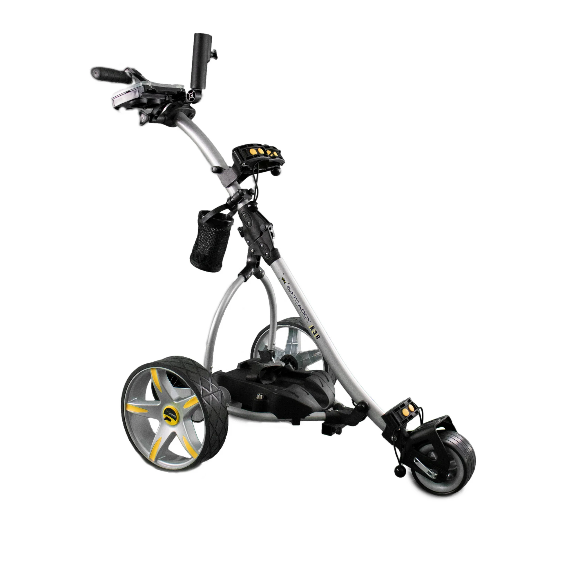 BATCADDY X3R Advanced Lithium 18-Hole Battery Powered Push Cart w/Remote Control, Dual Motor, 9-Speeds and Reverse, Cruise Control, Anti-Tip Wheel & Downhill Control, Titanium Silver