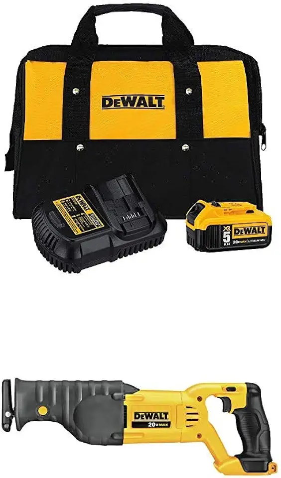 DEWALT DCS380B 20-Volt MAX Li-Ion Reciprocating Saw Bare Tool with 5.0 Ah starter kit