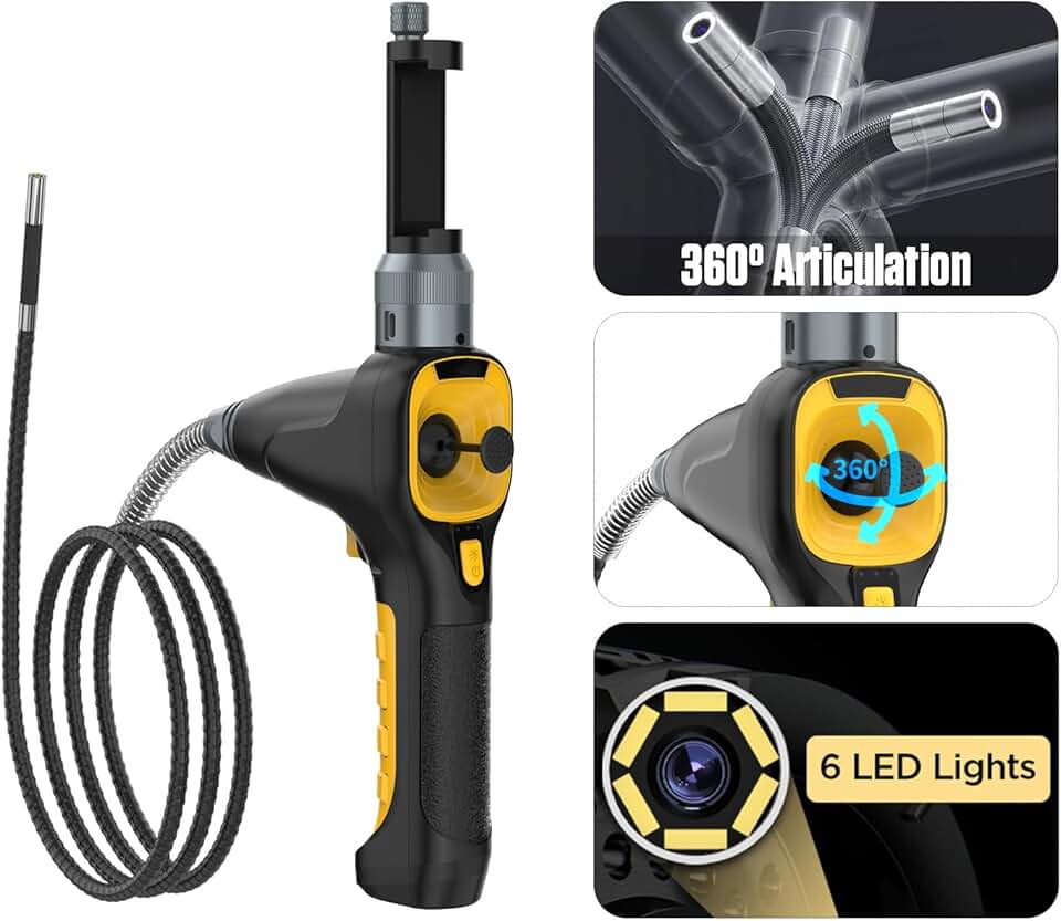 Articulating Video Borescope SVB303 4-Way 360° Articulating Borescope Industrial Endoscope With One-Button Photo&Video Capture,High-Temp Protection,1080P HD Camera,Metal Mobile Phone Holder,Waterproof