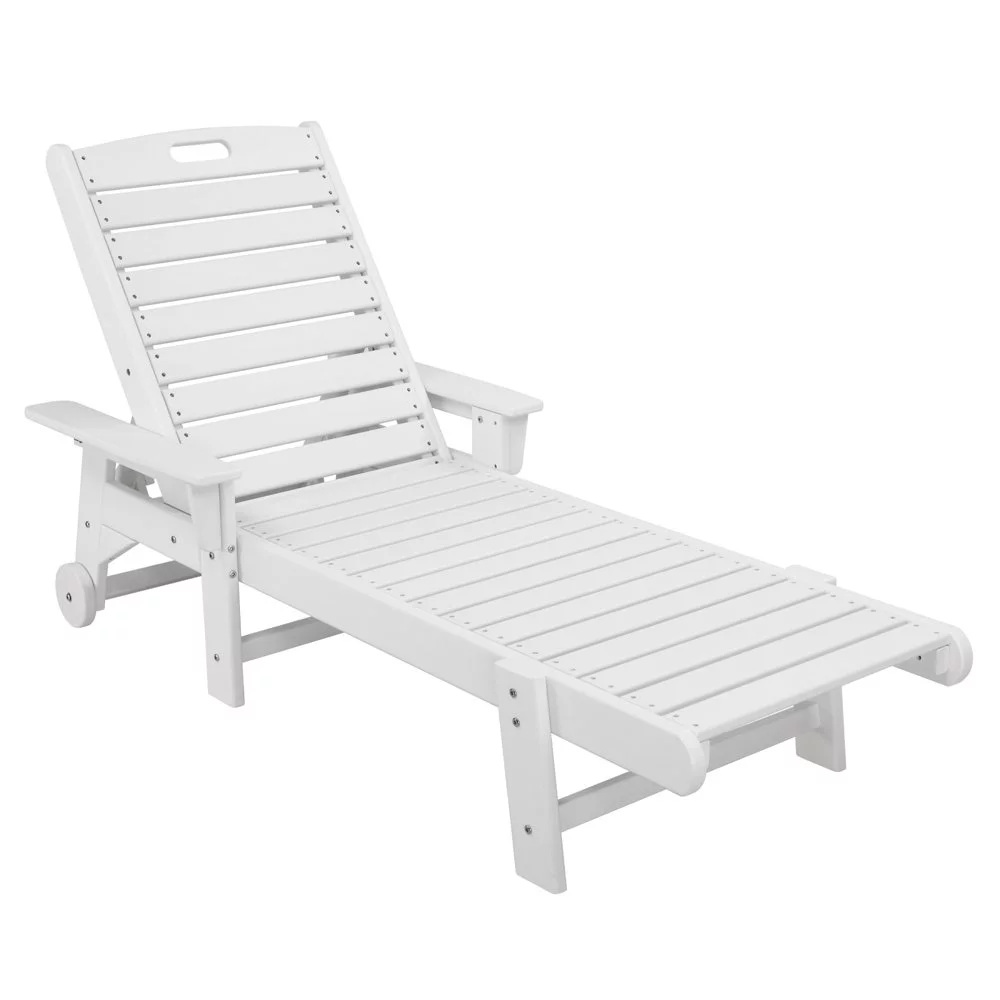 IVV Outdoor Chaise Lounge Chair, Waterproof Pool Furniture with Reclining Adjustable Backrest & Wheels for Beach, Tanning, Poolside, Patio, White