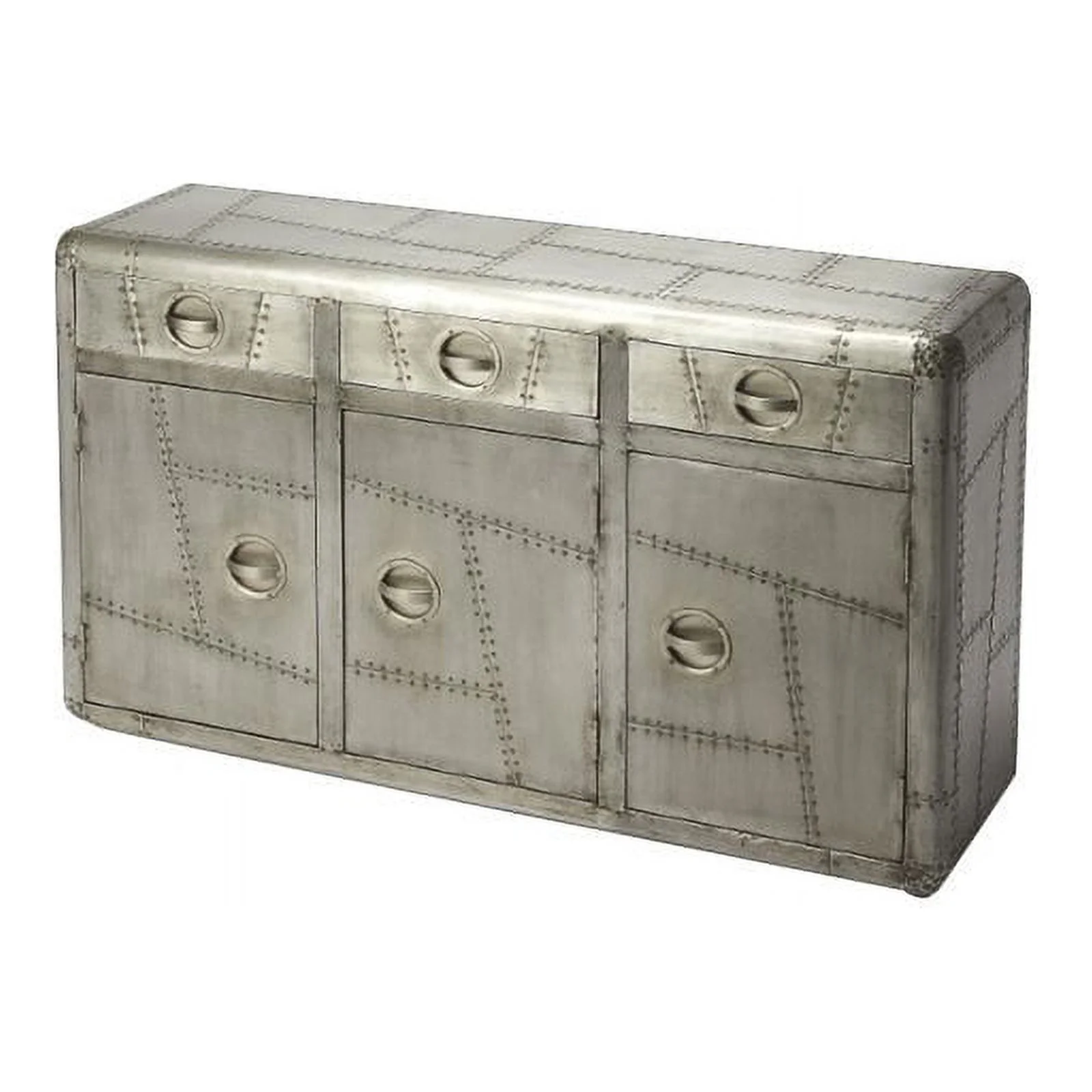 Pemberly Row Industrial Solid Mango Wood 3 Drawer Sideboard in Gray