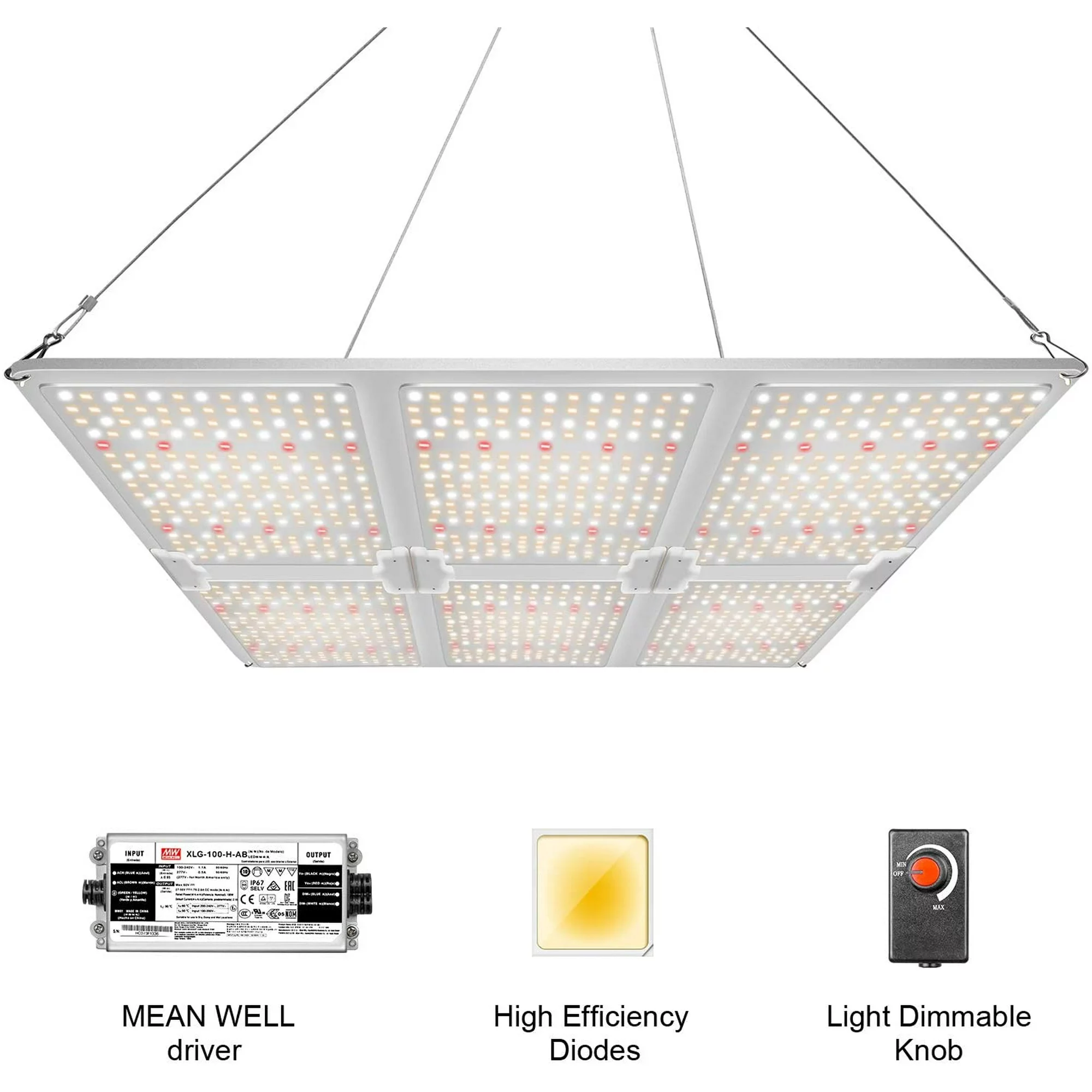 iPower Sunlike Dimmable Full Spectrum LED Grow Light with Upgraded Diodes and MEAN WELL Driver
