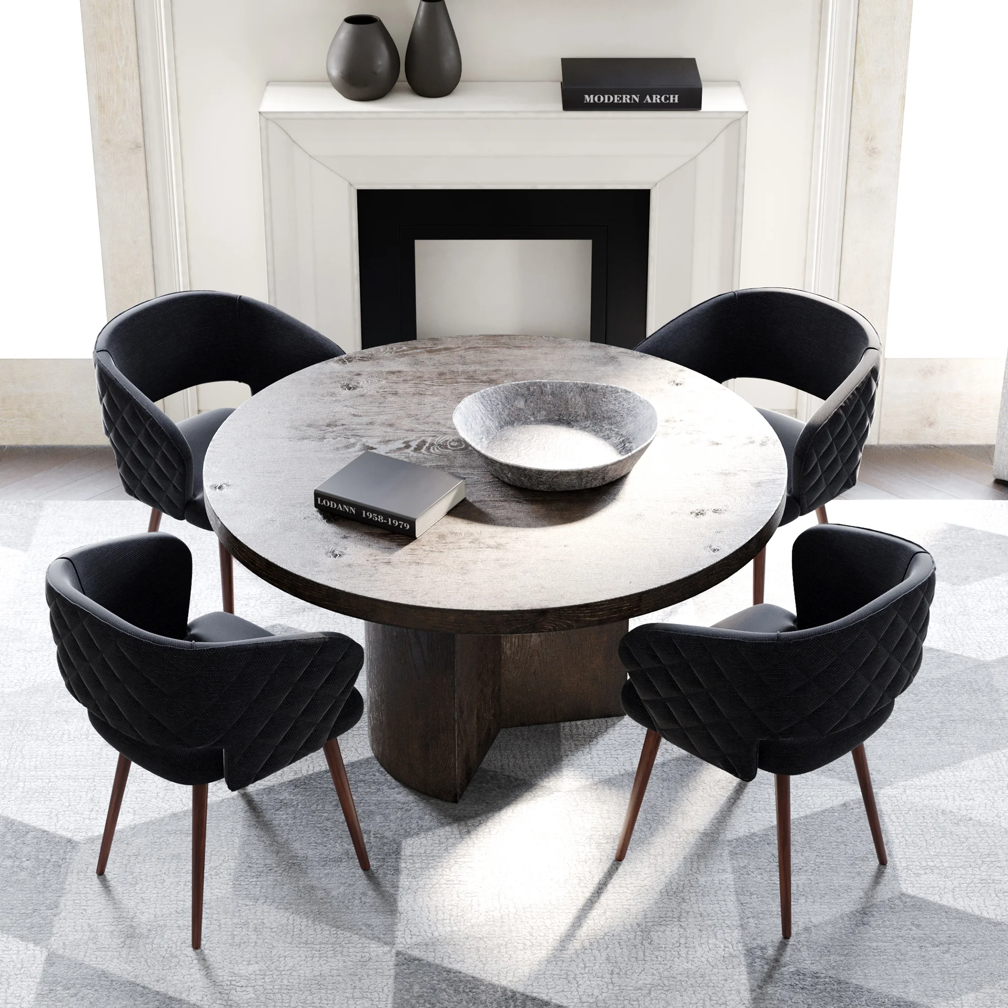 Ottomanson Palermos Mid Century Modern Easy Assembled Kitchen Dining Chair, Black, Set of 2