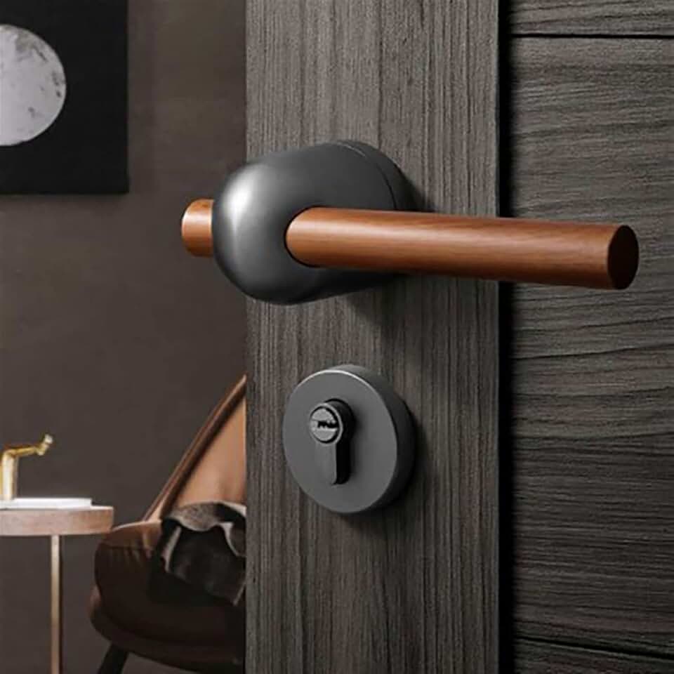 Door Lock Indoor Bedroom Room Split Wooden Door Lock Green Bronze Silent Magnetic Door Handle 1Pcs(Black Nickel)